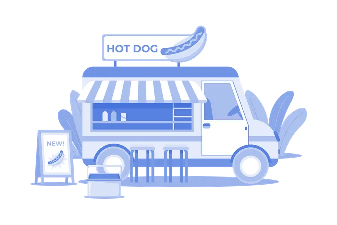 Hot Dog Food Truck Illustration Concept On A White Background Illustration