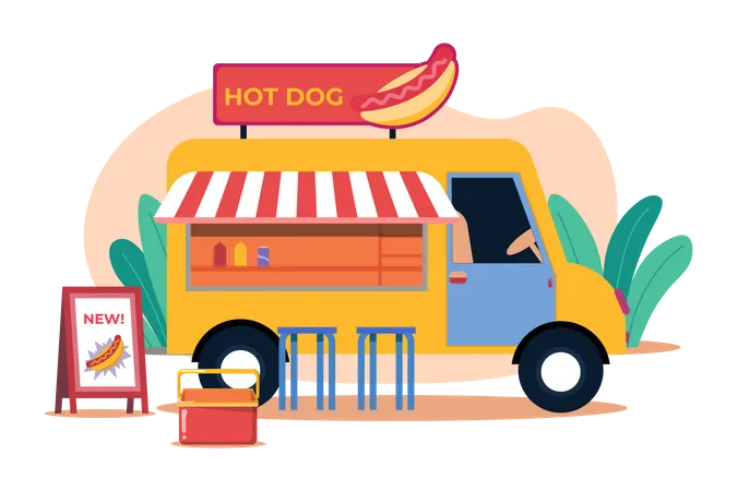 Hot dog food truck Illustration