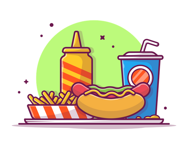 Hot dog with fries  Illustration