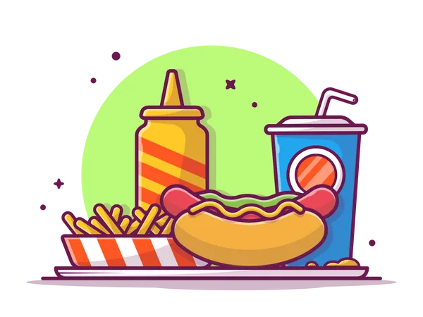 Hot dog with fries Illustration