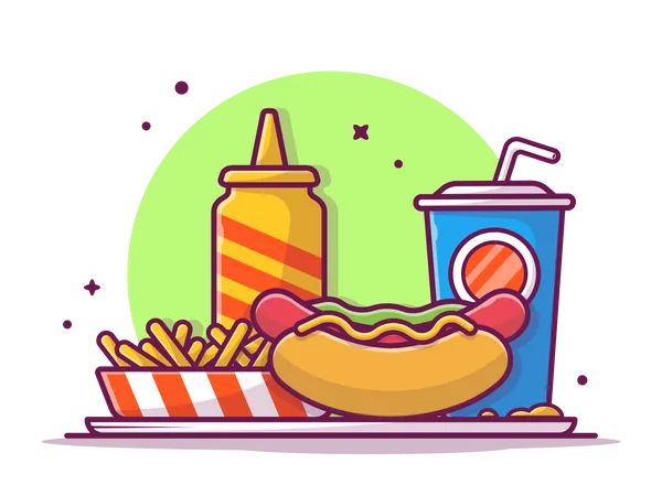 Hot dog with fries  Illustration