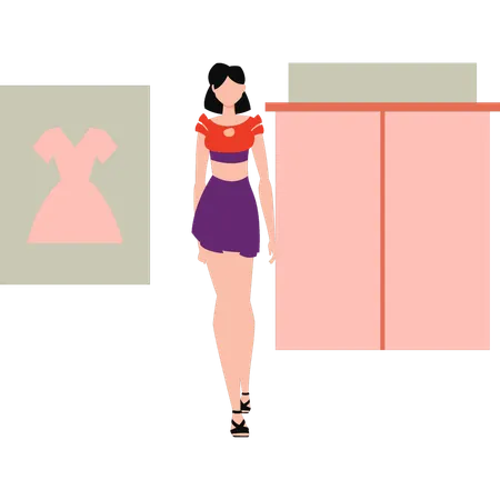 The Lady Is Wearing Mini Dress Illustration