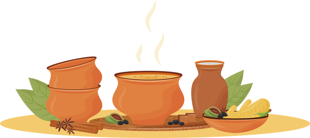 Hot Masala tea in bowl Illustration