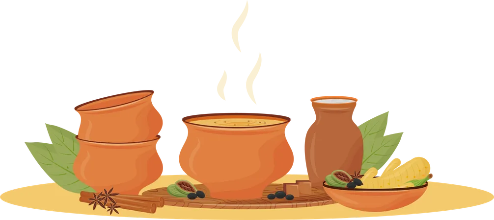 Hot Masala tea in bowl  Illustration