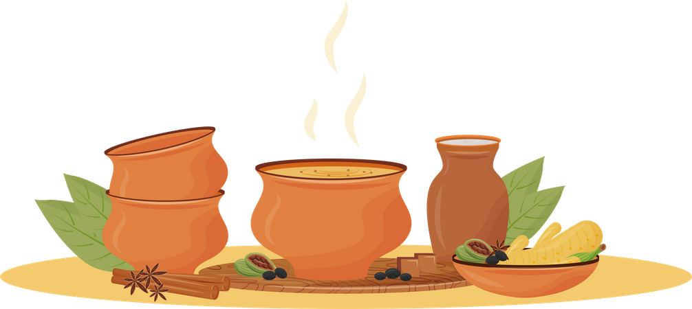 Hot Masala tea in bowl  Illustration