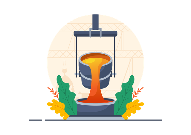 Hot steel is poured in container  Illustration