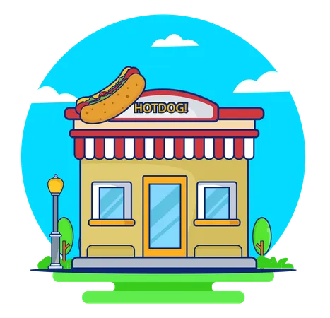 Building Architecture Shop Hotdog Icon Logo Vector Illustration Fast Food Restaurant Logo Illustration