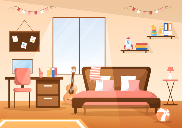 Hotel Bedroom Interior  Illustration