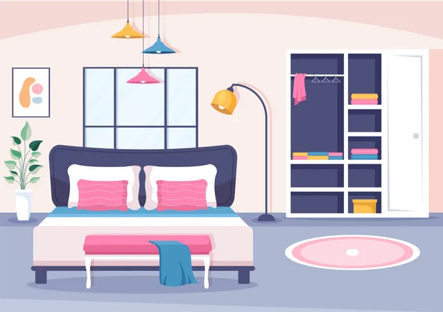 Hotel Bedroom Interior  Illustration