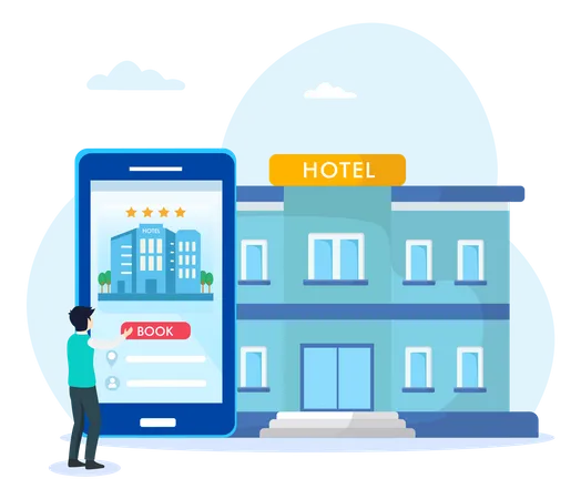 Online Hotel Booking Easy Travelling With Online Booking Apps Flat Vector Template Illustration