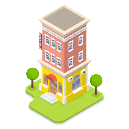 3 D Isometric Flat Vector Concept Of Hotel Building Illustration