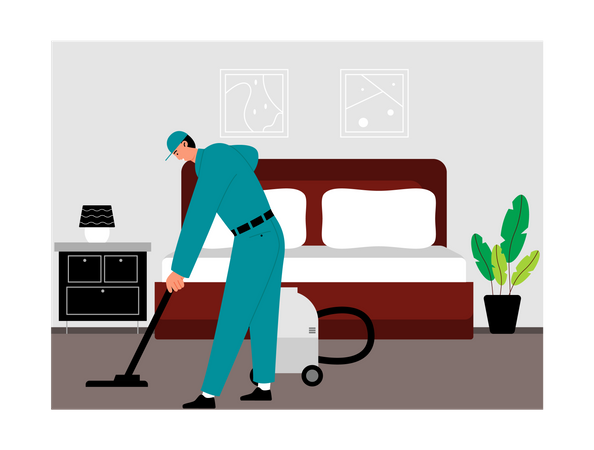 Hotel cleaning worker  with vacuum cleaner Illustration