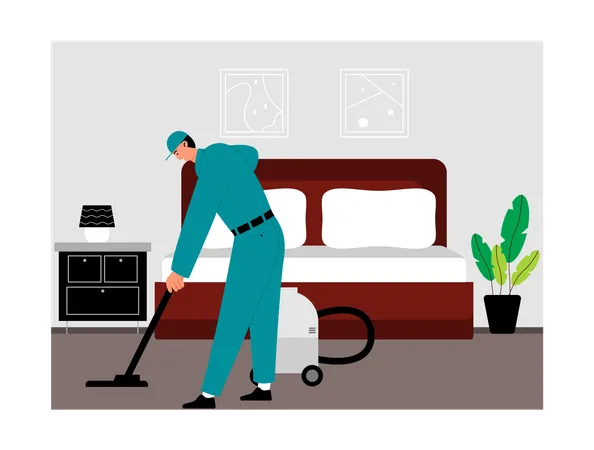 Hotel cleaning worker  with vacuum cleaner Illustration