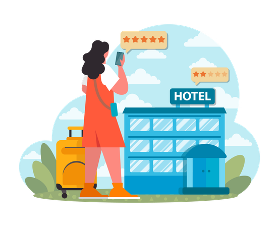 Hotel de má qualidade. Experiência de férias ruim. Turista azarado tendo  Ilustração