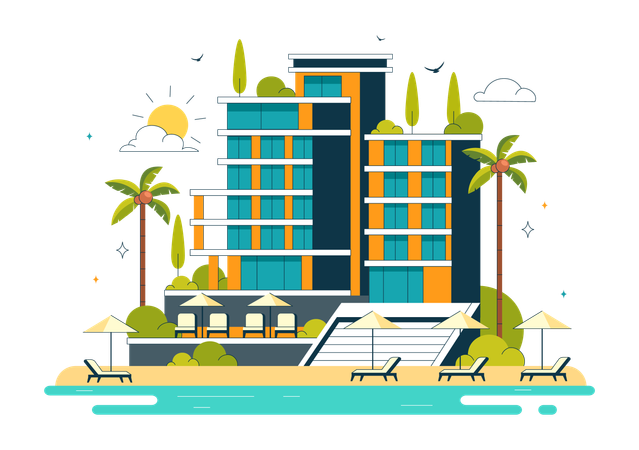 Hotel na praia  Ilustração