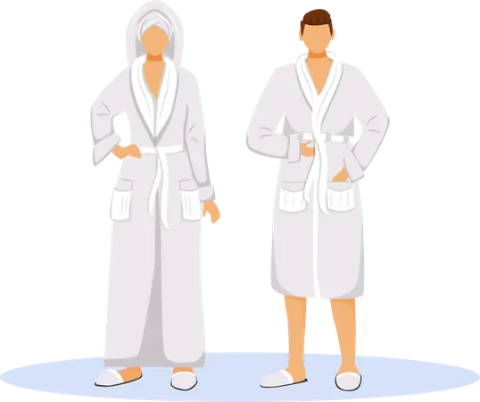 Hotel guests wearing bathrobes Illustration