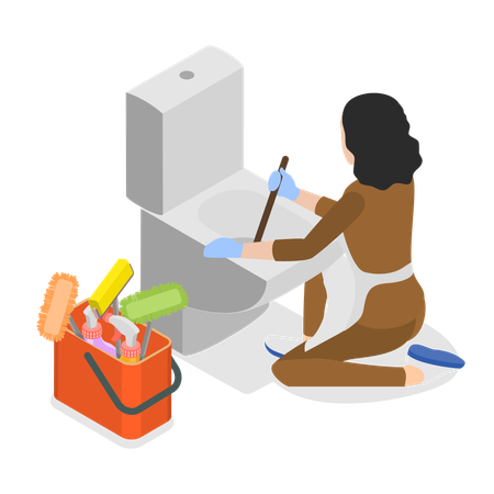 Hotel housekeeping service cleaning toilet  Illustration