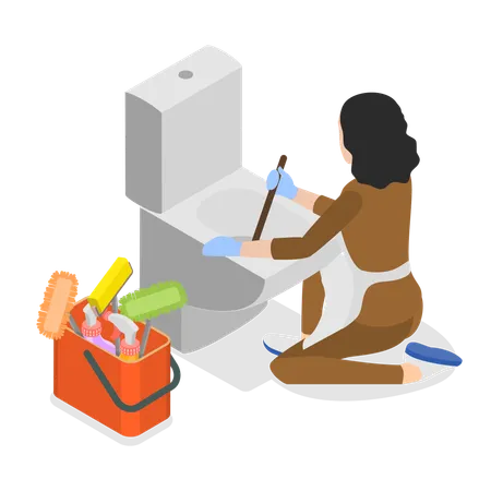 Hotel housekeeping service cleaning toilet  Illustration