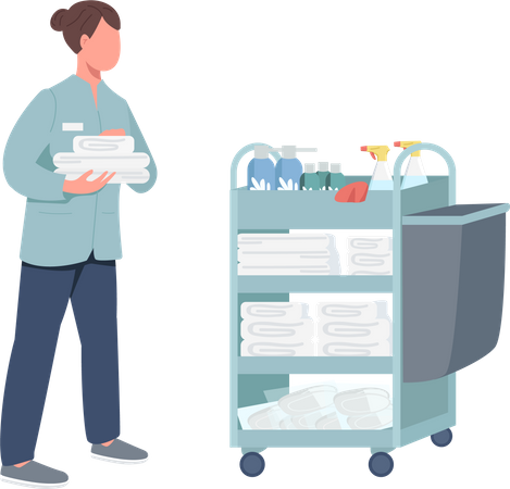 Hotel maid, housekeeper holding clean sheets Illustration