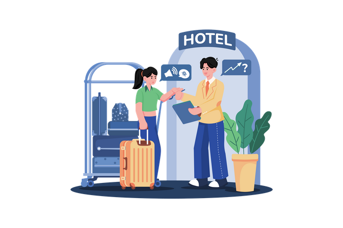 Hotel manager using customer feedback to improve gym equipment and programs  イラスト