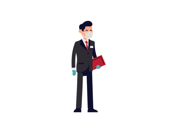 Hotel manager wearing mask and gloves  Illustration