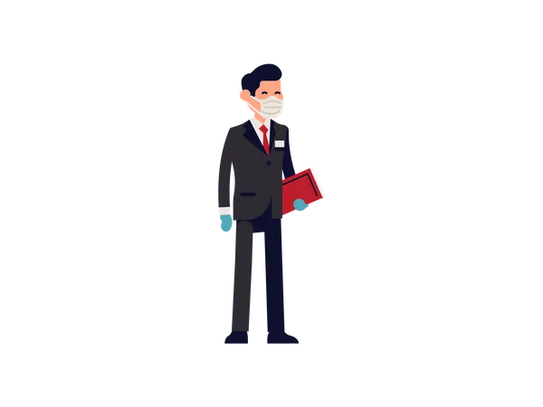 Hotel manager wearing mask and gloves  Illustration