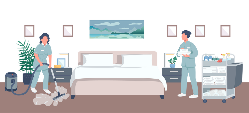Hotel room cleaning Illustration