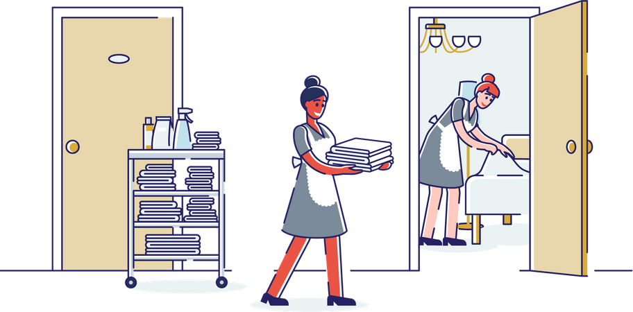 Hotel room service team cleaning room  Illustration