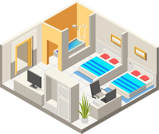 Hotel room with workplace  Illustration