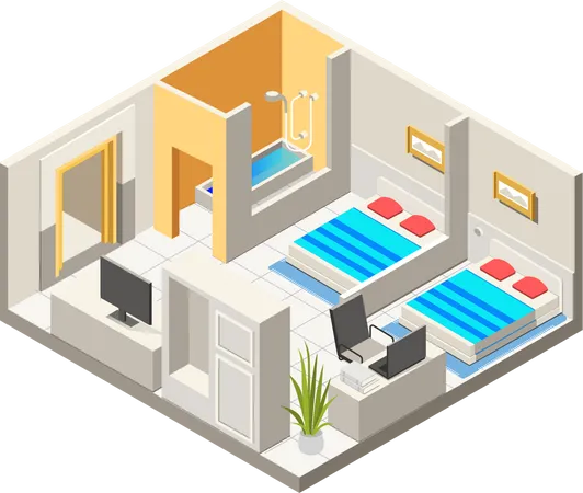 Hotel room with workplace  Illustration