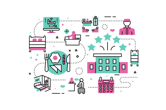 Hotel Service & Facilities line icons illustration  Illustration