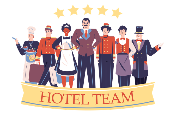 Hotel staff team standing together  Illustration