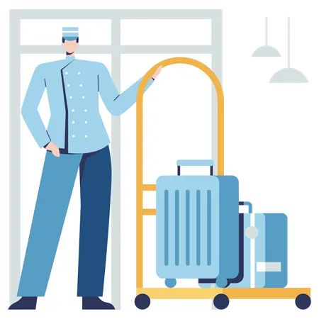 Hotel waiter giving Bellboy Service  Illustration