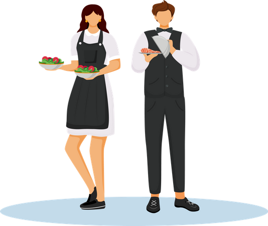 Hotel waiters in uniform Illustration