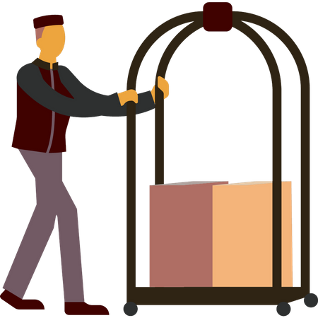 Hotel Worker pushing luggage cart  Illustration