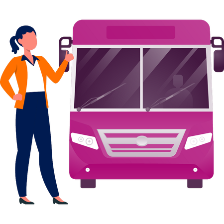 Hôtesse de bus debout avec bus  Illustration