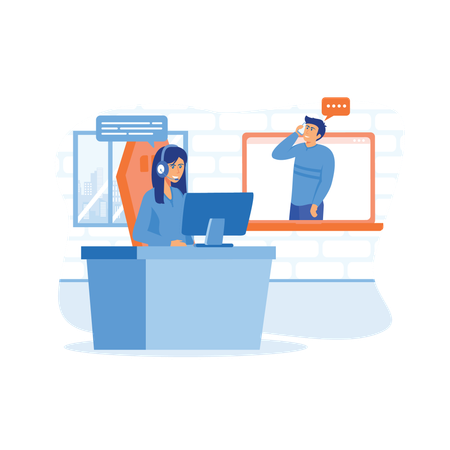 Hotline female operator advises customers  Illustration