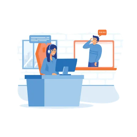 Hotline female operator advises customers  Illustration