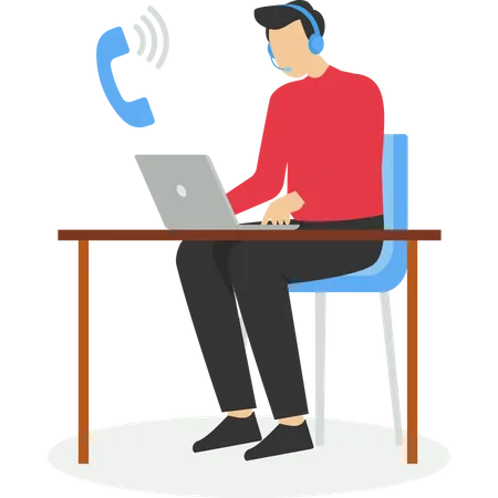 Hotline operator consulting customer with headset in mobile  Illustration
