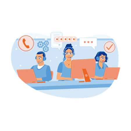 Hotline operators work in call center offices  Illustration