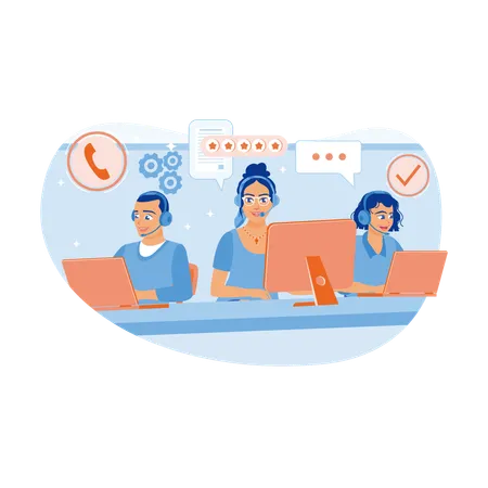 Hotline operators work in call center offices  Illustration