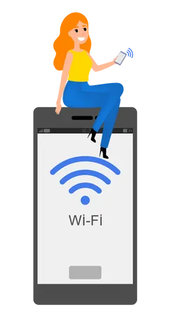 Smartphone Con Wifi Telefono Movil Con Conexion A Internet Idea De Tecnologia Moderna Y Dispositivo Inalambrico Acceso A Hotspot Y Sitio Web Ilustracion De Vector Plano Ilustración