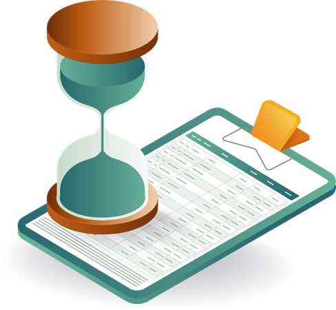 Hourglass with analyst report data  Illustration