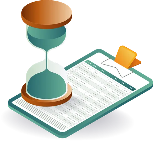 Hourglass with analyst report data  Illustration