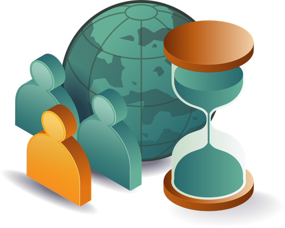 Hourglass with world business team  Illustration