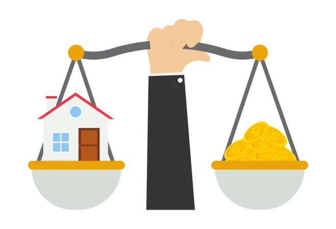 House And Debt Balance Vector Illustration In Flat Style Illustration