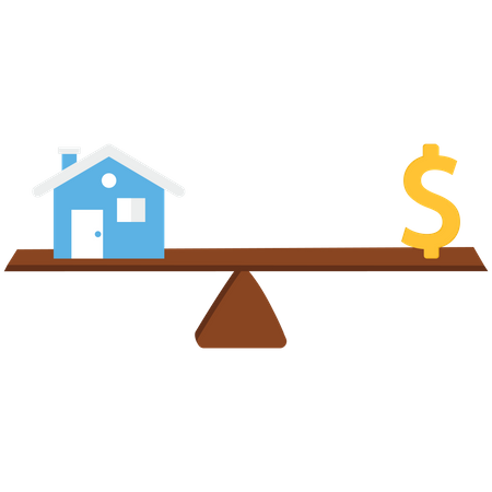 House and Dollar money scale balancing  イラスト