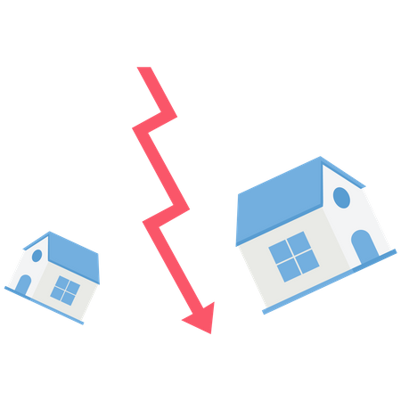 House and red arrow going down  Illustration
