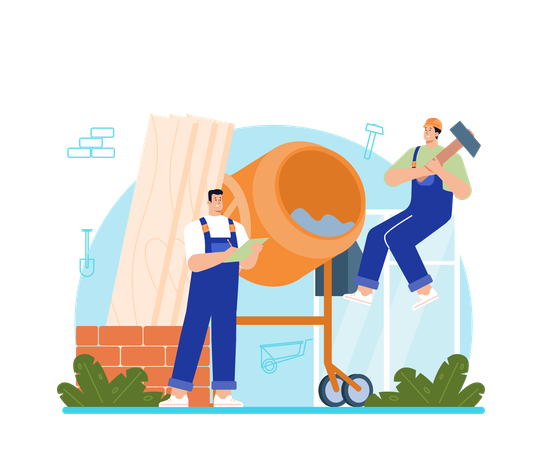 House and road building process  イラスト