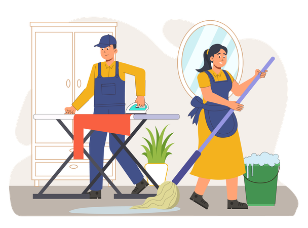 House cleaner clean house  Illustration